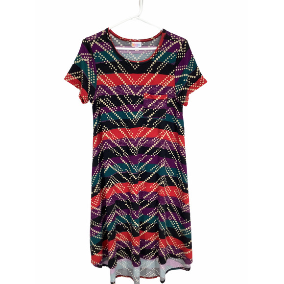 LulaRoe Striped Polka Dot Chevron Dress XS - Picture 1 of 4